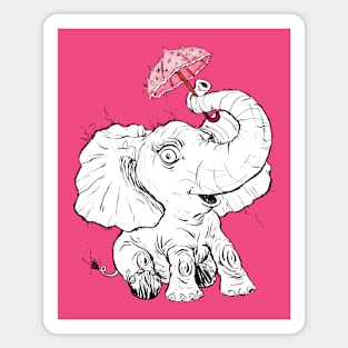 Adorable Fuzzy Elephant with a Precious Parasol Magnet